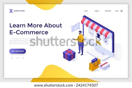 Internet shopping isometric concept vector illustration. E-commerce business, online shopping, product in stock, retail store, shopping list, user account worldwide delivery landing page