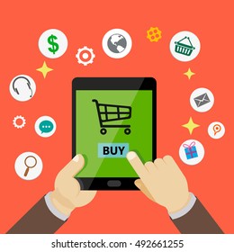 Internet shopping. Mobile order and payment. Flat style - vector illustration.