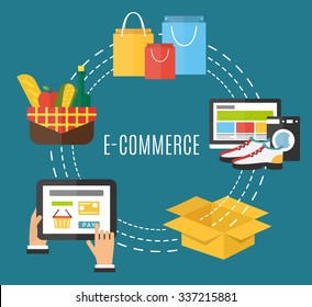 Internet shopping, online shopping, e-commerce concept. Flat design vector illustration.