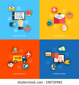 Internet shopping online email purchase delivery payment system isolated vector illustration