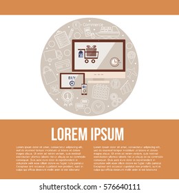 Internet shopping. Order, payment and delivery. Flat style. Vector illustration.