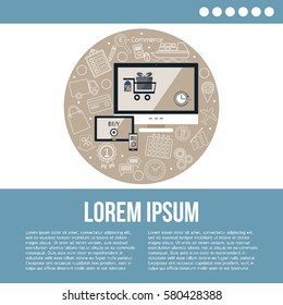 Internet shopping. Order, payment and delivery. Flat style. Vector illustration.