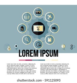 Internet shopping. Order, payment and delivery. Flat style. Vector illustration.
