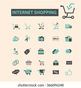 internet shopping, retail, cart, sales, store  icons, signs vector concept set for infographics, mobile, website, application
