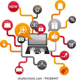 Internet shopping with set of icons