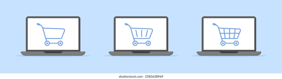 Internet shopping set icons. Laptop icons. Flat style. Vector icons.