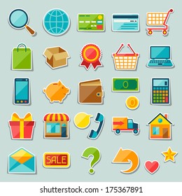 Conjunto de iconos de pegatina de compras por Internet.