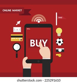 Internet shopping. tablet order and payment, Flat style, vector illustration