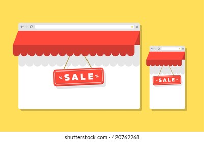 Internet shopping vector flat style browser template concept