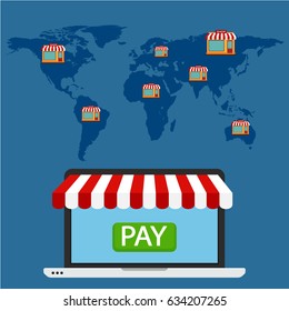 Internet shopping web market and flat horizontal banner, vector illustration.