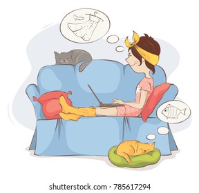 Internet shopping/Young woman makes a purchase over the Internet at home
