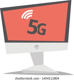 Internet sign 5g internet on computer screensaver. Flat vector illustration.