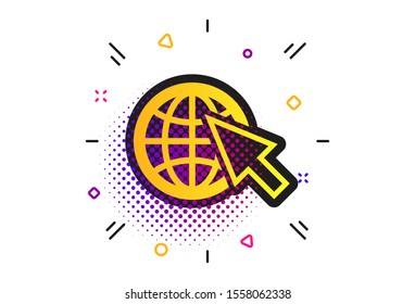 Internet sign icon. Halftone dots pattern. World wide web symbol. Cursor pointer. Classic flat internet icon. Vector