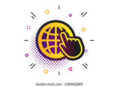 Internet sign icon. Halftone dots pattern. World wide web symbol. Cursor pointer. Classic flat internet icon. Vector