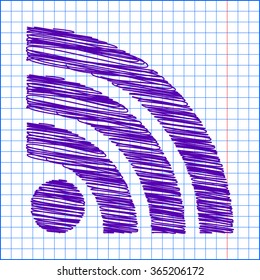 Internet sign icon. Web feed symbol with pen and school paper effect 