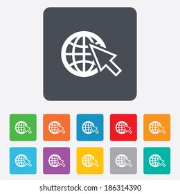 Internet sign icon. World wide web symbol. Cursor pointer. Rounded squares 11 buttons. Vector