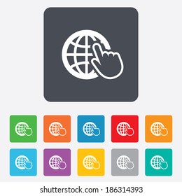 Internet sign icon. World wide web symbol. Cursor pointer. Rounded squares 11 buttons. Vector