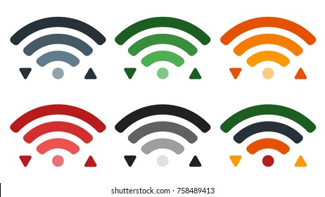 Internet sign.A set of colored wifi icon with arrow files on a white background.Flat design for the Internet.