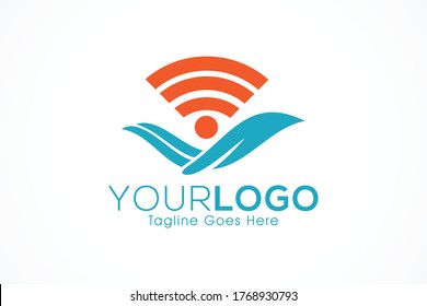 internet signal in the hand safety internet icon logo