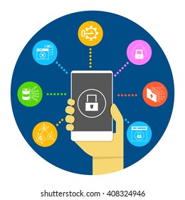 internet smart phone security infographic, data security concept