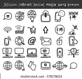 Internet Social Media Icon Hand Drawn Art Illustration