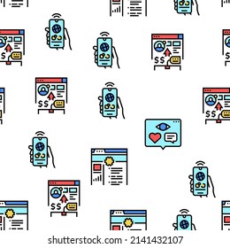 Internet Social Media Vector Seamless Pattern Thin Line Illustration