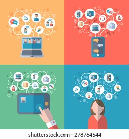 Internet and social networks online communication concept icons set flat isolated vector illustration 