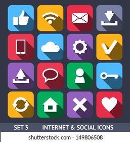 Internet and Social Vector Icons With Long Shadow Set 3