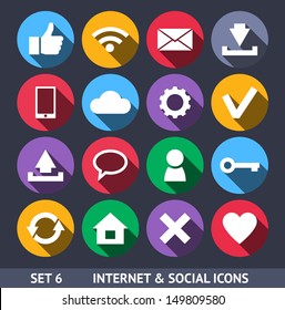 Internet and Social Vector Icons With Long Shadow Set 6