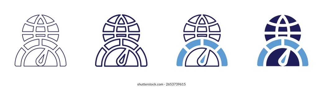 Ícone de velocidade da Internet em 4 estilos diferentes. Linha Fina, Linha, Linha Negrito, Duotônico. Estilo duotônico. Traçado editável.