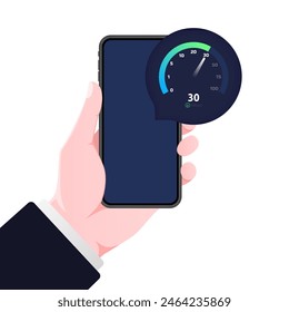 Internet speed speedometer icon. Phone Screen Mockup. Flat Style. Vector icon