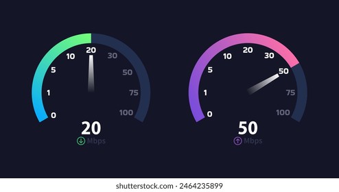 Iconos del velocímetro de velocidad de Internet. Estilo plano. Iconos vectoriales