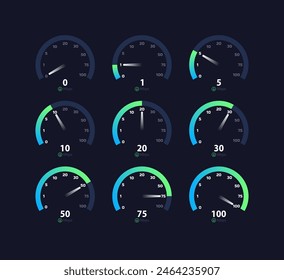 Internet speed speedometer icons set. Flat Style. Vector icons