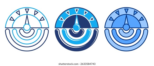Internet Speed Test icon represented by signal, speed meter Blue, Dualline, Dualtone style.