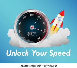 internet speed test meter with rocket