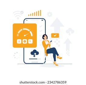 Internet speed test, Online connection booster check, Website Loading Optimization Server, Web Programming, Mobile App Development and Software. concept illustration