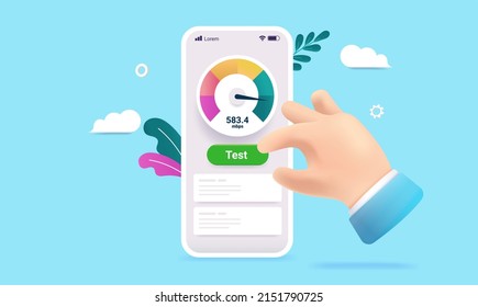 Internet Speed Test - Phone With Tool For Testing Wifi And Network Speed. Semi Flat Vector Illustration