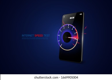 Internet Speed Test Smartphone Interface Vector Template. Mobile App Page Blue Design Layout. Wifi, Mobile Internet Booster Screen. Flat UI For Application. 