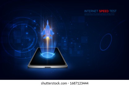 Internet Speed Test Smartphone Interface Vector Template. Mobile App Page Blue Design Layout. Wifi, Mobile Internet Booster Screen. Flat UI For Application.