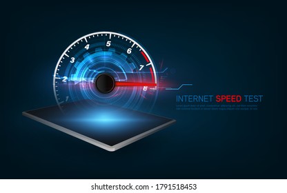 Internet speed test smartphone interface vector template. Mobile app page blue design layout. Wifi, mobile internet booster screen. Flat UI for application.