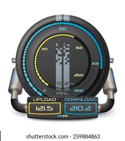 Internet Speed Test vector illustration eps 8 . You can change in layers file:  Device data to 1000 mbps; value PING; number of blue and yellow lit cells.