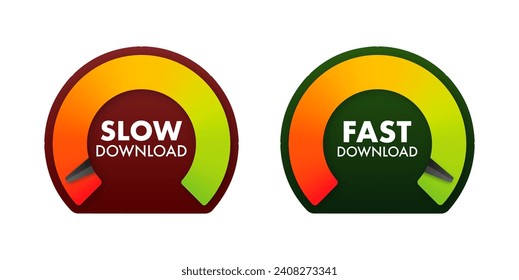 Internet Speedometer Concept with Slow and Fast Download Indicators, Vector Illustration for Web Performance and Bandwidth Measurement svg