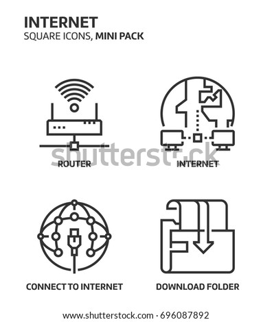 Internet, square mini icon set. The illustrations are a vector, editable stroke, thirty-two by thirty-two matrix grid, pixel perfect files. Crafted with precision and eye for quality.