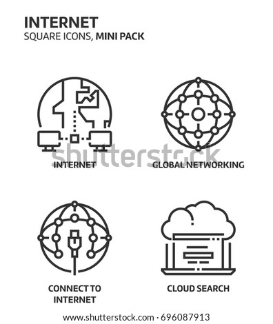 Internet, square mini icon set. The illustrations are a vector, editable stroke, thirty-two by thirty-two matrix grid, pixel perfect files. Crafted with precision and eye for quality.