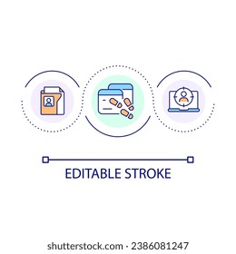 Internet stalking loop concept icon. Monitoring personal information. Online presence footprint abstract idea thin line illustration. Isolated outline drawing. Editable stroke. Arial font used