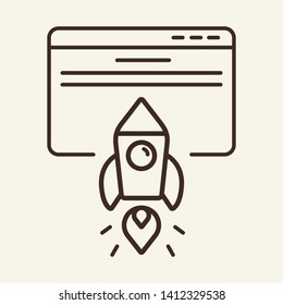 Internet startup line icon. Rocket, web browser window, screen. Start concept. Vector illustration can be used for topics like website design, online business, information technology