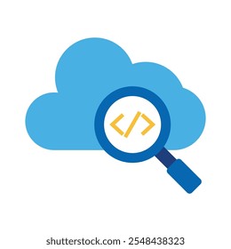 Internet storage icons, magnifying glass on cloud and code icons, minimalist vector illustration and transparent graphic element. Isolated on white background