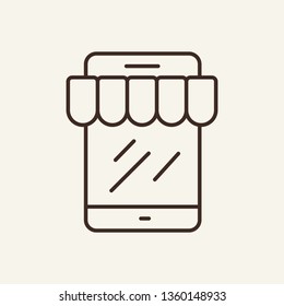 Internet store line icon. Mobile phone, smartphone, gadget, storefront, tent. Shopping concept. Vector illustration can be used for ecommerce, online purchase, mobile app