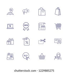 Internet store line icon set. Paper bag, discount, cart. Retail concept. Can be used for topics like shopping online, Christmas sale, discount