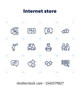 Internet store line icon set. Bar code, courier, like. Online shopping concept. Can be used for topics like customer feedback, delivery, rating